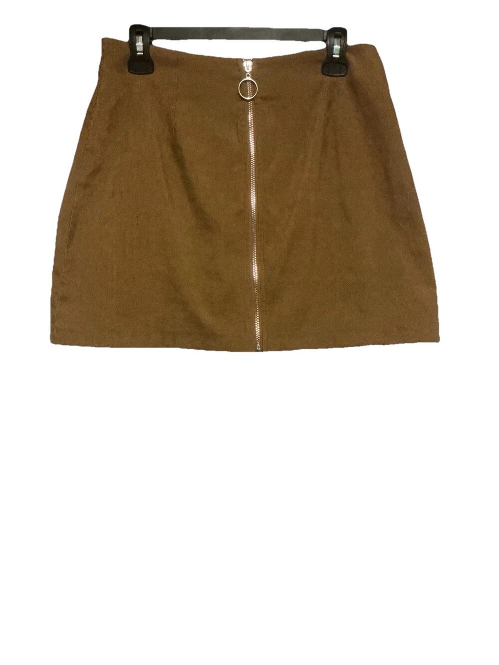 Women’s Mini Skirt Full Zip Up 60’s 70’s Vibe Brown Hippie Boho SZ L
